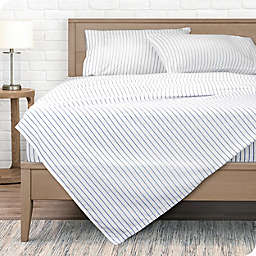 Bare Home Sheet Set - Premium 1800 Ultra-Soft Microfiber Sheets - Double Brushed - Hypoallergenic - Wrinkle Resistant (Queen, Pinstripe - White/Marine)