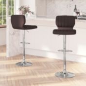Merrick Lane Set of Two Swivel Bar Stools in Brown Vinyl with Vertical Stitched Back and Adjustable Chrome Base with Footrest