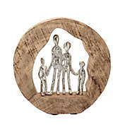Kingston Living 12" Silver and Brown Family in Mango Wood Tabletop Sculpture