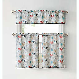 Kate Aurora Multi Rooster Complete 3 Pc Kitchen Curtain Tier & Valance Set - 56 in. W x 15 in. L, Neutral Background