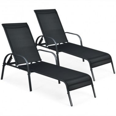 Costway 2 Pcs Outdoor Patio Lounge Chair Chaise Fabric with Adjustable Reclining Armrest. View a larger version of this product image.
