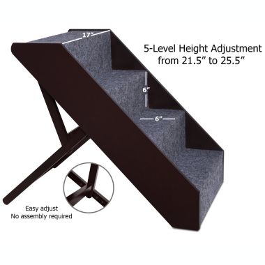 Arf Pets Wood Dog Stairs, 4 Levels Height Adjustment Wide Foldable Pet Ramp for Dogs and Cats. View a larger version of this product image.