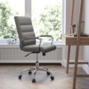 Flash Furniture Whitney Mid-Back Gray LeatherSoft Executive Swivel Office Chair with Chrome Frame and Arms