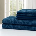 Alternate image 2 for Lux Decor Collection 6-Pieces Deep Pocket Microfiber Printed Bed Sheet Set in Full Size Navy Blue