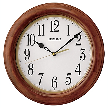Seiko 12" Round Wooden Wall Clock, Brown. View a larger version of this product image.