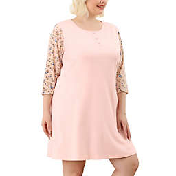 Agnes Orinda Women's Plus Size 3/4 Sleeve Floral Loungewear Nightgown, Pink, 2X