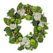 CC Christmas Decor Rose and Apples Spring Floral Wreath, Green 24-Inch