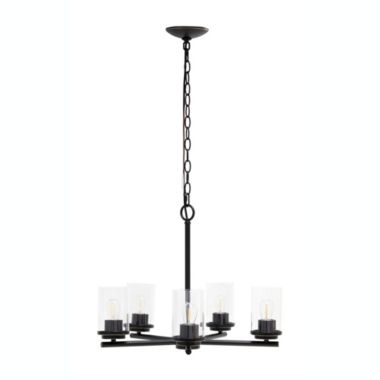 Elegant Designs 20.5" Traditional Vintage Modern Industrial 5-Light Metal And Clear Glass Kitchen Island Hanging Ceiling Pendant , Restoration Bronze. View a larger version of this product image.