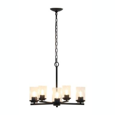 Elegant Designs 20.5" Traditional Vintage Modern Industrial 5-Light Metal And Clear Glass Kitchen Island Hanging Ceiling Pendant , Restoration Bronze. View a larger version of this product image.