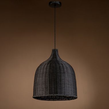 ELE Light & Decor Reely 1-Light Black Pendant Design Pendant Light with Rattan Shade. View a larger version of this product image.