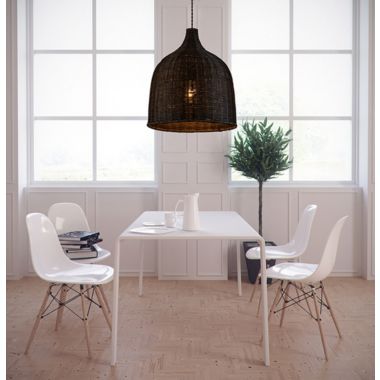 ELE Light & Decor Reely 1-Light Black Pendant Design Pendant Light with Rattan Shade. View a larger version of this product image.
