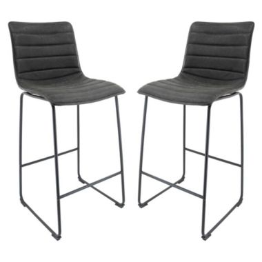 LeisureMod Brooklyn 29.9 Modern Leather Bar Stool With Black Iron Base & Footrest Set of 2. View a larger version of this product image.