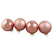 Northlight 4ct Pink 2-Finish Glass Christmas Ball Ornaments 4" (100mm)