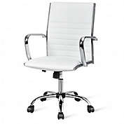 Costway PU Leather Office Chair High Back Conference Task Chair with Armrests-White
