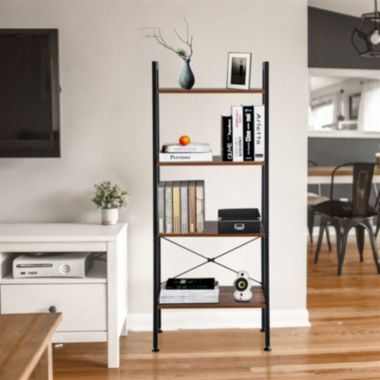 Inq Boutique Ladder Shelf, 4-Tier Bookshelf, Storage Rack Shelves, Bathroom, Living Room, Industrial Accent Furniture, Steel. View a larger version of this product image.