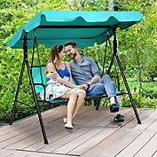 Gymax Outdoor Swing Canopy Patio Swing Chair 3 Person Canopy Hammock Blue