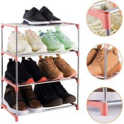Kitcheniva 4-Tier Metal Simple Houseware Shoe Tower Shelf Storage Organizer, Pink