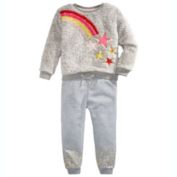 Epic Threads Toddler Girl&#39;s Faux Fur Rainbow Star Sweatshirt Set Gray Size 2T