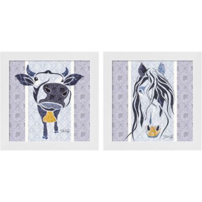 Great Art Now Bluebell the Cow & Bluestar the Horse by Marla Rae 14-Inch x 14-Inch Framed Wall Art (Set of 2)