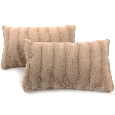 Cheer Collection Set of 2 Decorative Throw Pillows - Reversible Faux Fur to Microplush Accent Pillows by 12"x 20". View a larger version of this product image.