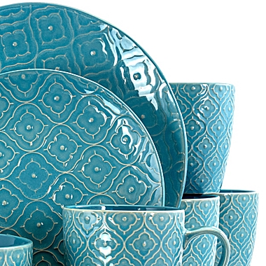 Elama Aqua Lily 16 Piece Luxurious Stoneware Dinnerware with Complete Setting for 4. View a larger version of this product image.