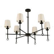Canyon Home Angya 6-Shade Chandelier Light   Bamboo Lampshades and Matte Black Steel Supports   Fixed 19" Center Rod   Dining Room, Foyer, Entryway Décor
