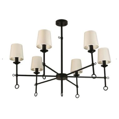 Canyon Home Angya 6-Shade Chandelier Light Bamboo Lampshades and Matte Black Steel Supports Fixed 19" Center Rod Dining Room, Foyer, Entryway Décor. View a larger version of this product image.