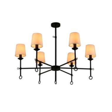 Canyon Home Angya 6-Shade Chandelier Light   Bamboo Lampshades and Matte Black Steel Supports   Fixed 19" Center Rod   Dining Room, Foyer, Entryway Décor. View a larger version of this product image.