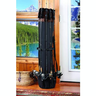 KOVOT Fishing Rod Carrier & Organizer, Black/Brown   48" L Fishing Pole Case with Inside/Outside Storage & Shoulder Strap. View a larger version of this product image.
