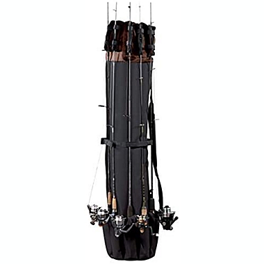 KOVOT Fishing Rod Carrier & Organizer, Black/Brown   48" L Fishing Pole Case with Inside/Outside Storage & Shoulder Strap. View a larger version of this product image.