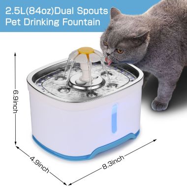 Ownpets Pet Water Fountain for Cat and Dog with LED Light & Stainless Steel Drinking Panel. View a larger version of this product image.