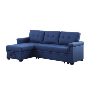 Contemporary Home Living 84" Blue L Shaped Reversible Sleeper Sectional Sofa with Storage Chaise. View a larger version of this product image.