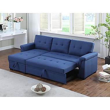 Contemporary Home Living 84" Blue L Shaped Reversible Sleeper Sectional Sofa with Storage Chaise. View a larger version of this product image.