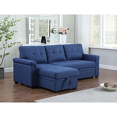 Contemporary Home Living 84" Blue L Shaped Reversible Sleeper Sectional Sofa with Storage Chaise. View a larger version of this product image.