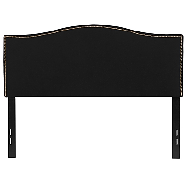 Emma + Oliver Upholstered Full Size Headboard with Nailtrim in Black Fabric. View a larger version of this product image.