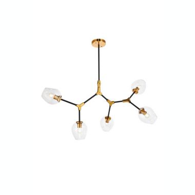 Elegant Lighting Cavoli Collection Antique Brass and Flat Black Finish 5 Light Pendant Lamp. View a larger version of this product image.