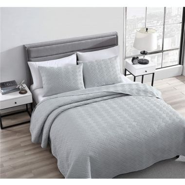 The Nesting Company Willow Bedding Collection Embossed Quilt Coverlet Bedspread 3 Piece Set  with 2 Pillow Shams Luxuriously Soft Lightweight and Comfortable Microfiber - King - Gray. View a larger version of this product image.
