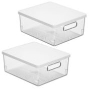 mDesign Plastic Storage Bin Box Container, Lid and Handles, 2 Pack