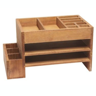Elegant Designs Home Office Tiered  Desk Organizer with Storage Cubbies and Letter Tray, Natural Wood. View a larger version of this product image.
