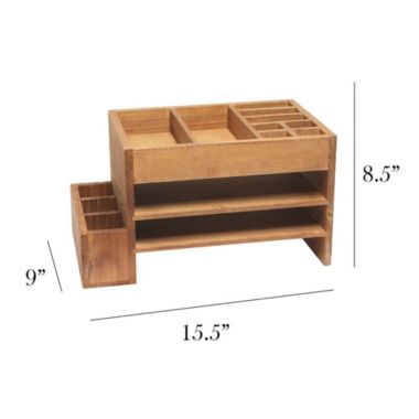 Elegant Designs Home Office Tiered  Desk Organizer with Storage Cubbies and Letter Tray, Natural Wood. View a larger version of this product image.