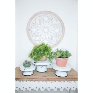 TX USA Distressed Enamel Decorative Plant Display Pedestal Server/ Cake Stand - Set of 3. View a larger version of this product image.