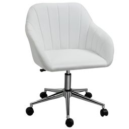 Vinsetto Mid Back Home Office Chair Computer Desk Chair with PU Leather, Adjustable Height, Swivel Wheels for Study, Bedroom, White