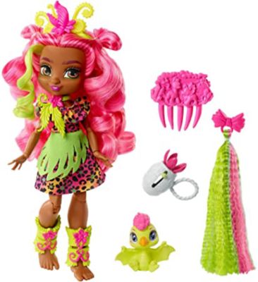 Cave Club Fernessa Doll (8 - 10-inch, Pink Hair) Poseable Prehistoric Fashion Doll with Dinosaur Pet and Accessories, Gift for 4 Year Olds and Up [Amazon Exclusive]