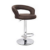 Modern Home Halo "Leather" Contemporary Adjustable Height Bar/Counter Stool - Chrome Base/Footrest Barstool (Coffee Brown)