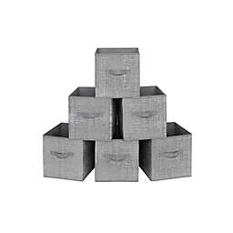 SONGMICS Storage Boxes, Set of 6, Non-Woven Fabric Foldable Storage Cubes, Toy Clothes Organizer Bins, Heathered Grey