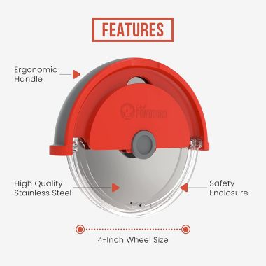 Chef Pomodoro Pizza Cutter Wheel with Protective Cover Blade Guard, Easy to Clean, 4-Inch Super Sharp Slicer, Stainless Steel Kitchen Gadget, EZ to Clean (Orange). View a larger version of this product image.