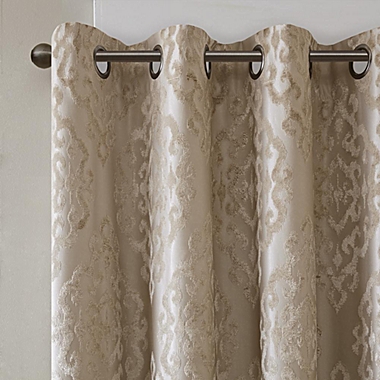 JLA Home SunSmart Mirage 100% Total Blackout Single Window Curtain, Knitted Jacquard Damask Room Darkening Curtain Panel with Grommet Top, Champagne, 50x95". View a larger version of this product image.
