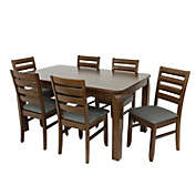 Sunnydaze Indoor 7-Piece Solid Rubberwood Dining Table and Chairs Set - Dark Walnut with Gray Cushions