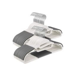 SONGMICS 50 Pack Coat Hangers, Premium Quality Plastic Suit Hangers, Heavy-Duty, S-Shaped Opening, Non-Slip, Durable, Space-Saving, 360Â° Swivel Hook, 16.3 Inches Long, White and Gray
