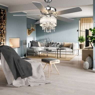 Hooya Imp.& Exp.  52 Inch Crystal Ceiling Fan Lamp w/ 5 Reversible Blades. View a larger version of this product image.